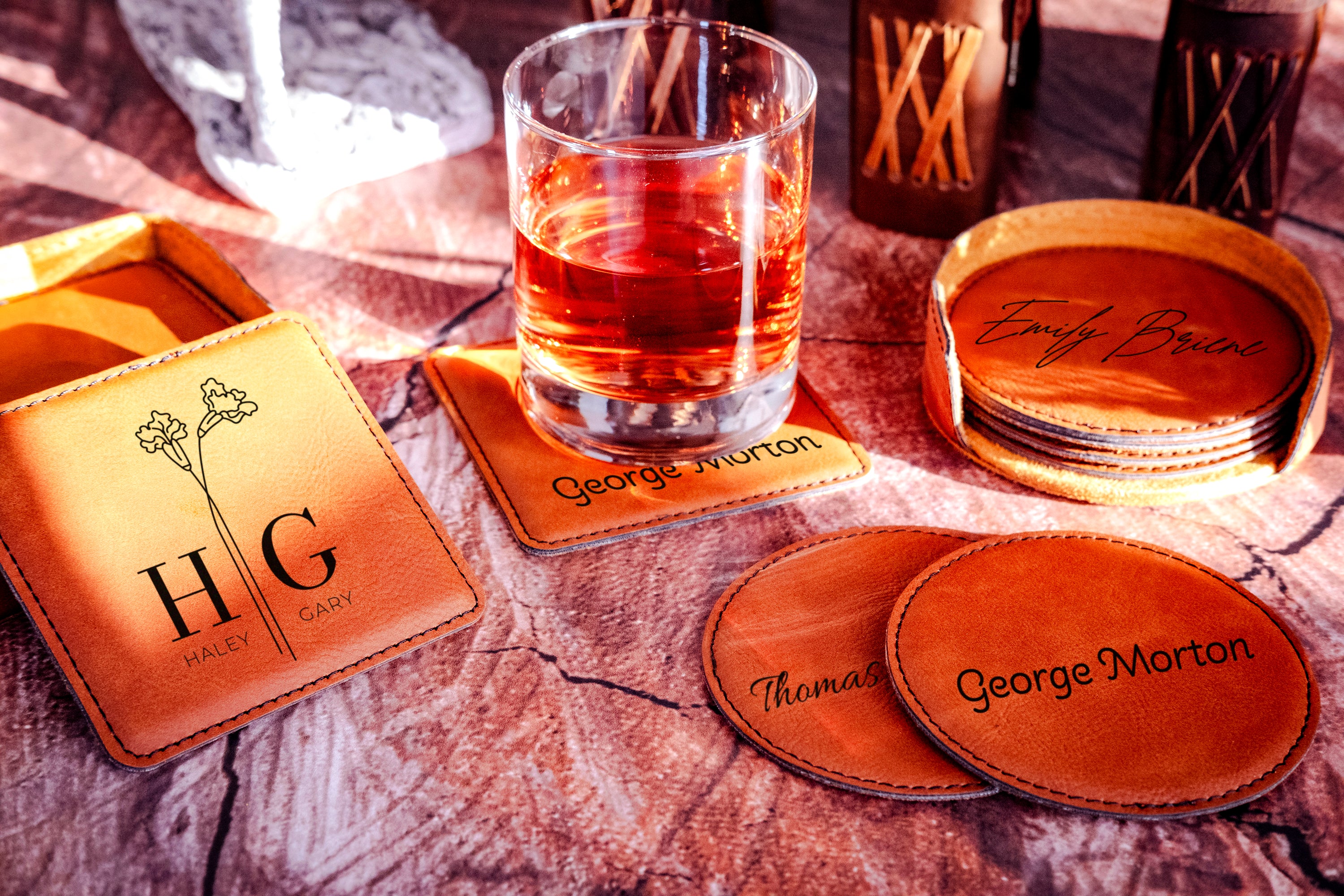 Leather Round Coaster Set